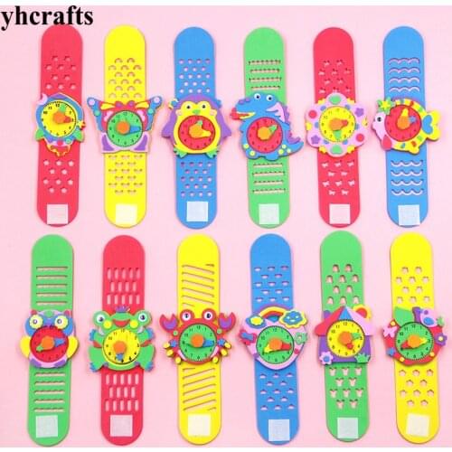 12PCS/Lot DIY foam cartoon watch crafts kits creative handmade diy material early education simulation toy school award Birthday