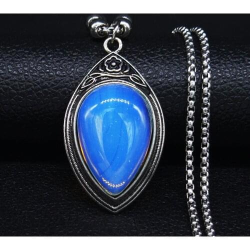 2021 Moonstone Stainless Steel Long Bohemia Necklace Women Water Drop Necklaces Pendants Jewelry collier ethnique boheme NF9S04