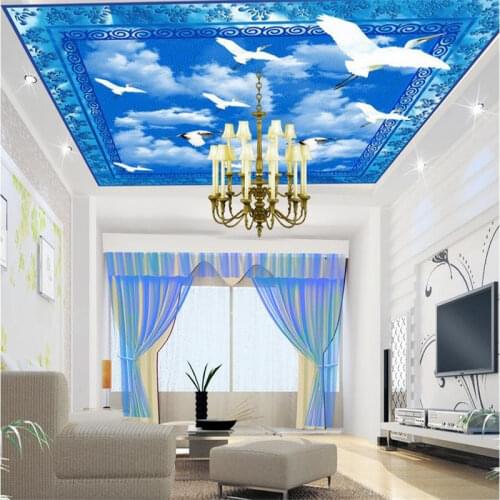 Customize 3d ceiling murals Blue sky and white clouds ceiling wallpaper 3d room wallpaper landscape sky ceiling wallpaper