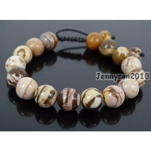 Handmade 10mm Adjustable Natural Brown Zebra Gems Stone Round Beads Bracelet Healing Reiki 5 Strands/Pack