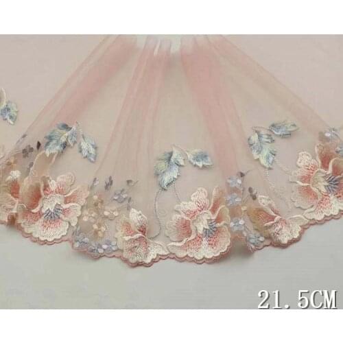 8.5"21.5cm Wide -2yards/lot Pink Embroidered Floral Tulle Lace Trim ,Mesh Embroidery Lace Trim