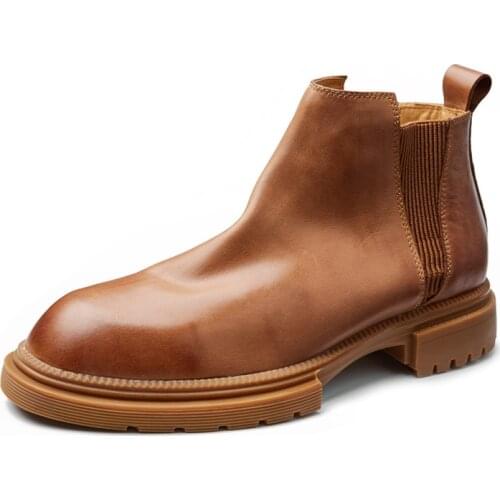 Chelsea boots mens Winter Plus Velvet Warm High Top Autumn Winter British Retro Men Shoes All Match Cowhide Genuine Leather