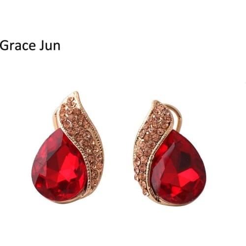 Grace Jun Top Quality Big Crystal Rhinestone Water Drop Shape Stud Earrings for Women Elegant Ear Buckles Earrings Bijouterie