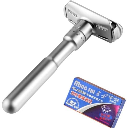 Double Edge Razor Heavy Duty Short Handle Beard Shaver for Men Adjustable Safety Razor Hair Removal Shaver