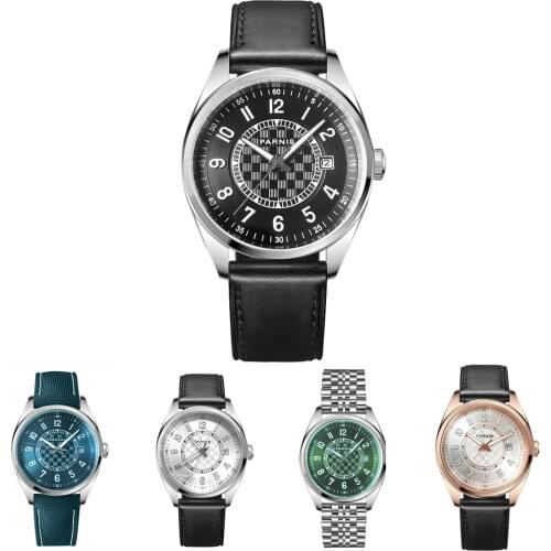 Parnis 40MM Sapphire Mechanical Automatic Mens Watch Japan Miyota 8215 Movement Green Face Leather Strap Date New Arrival