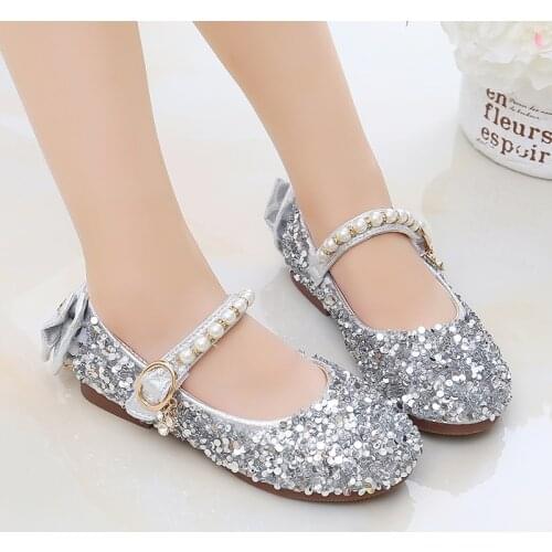 Girls' Leather Shoes 2021 Spring Sequins Princess Shoes For Girls Non-slip Soft Bottom Wedding Party Baby Casual Children Shoes