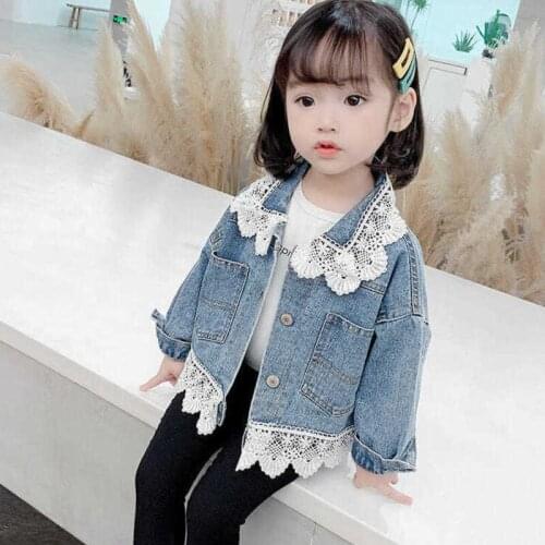 2021 Girl Lace Lapels Denim Jacket Suits For Spring And Autumn Girls Parka Coat Jackets Kids Clothes Outerwear Childrens Coats