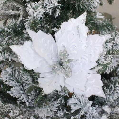 Christmas Tree Decoration Artifical Flowers Poinsettia DIY Wreath Home 28*28cm Velvet Garden Plastic Artificial Fake Plant
