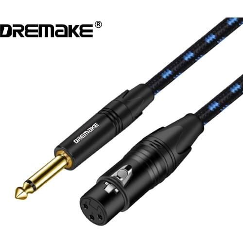 DREMAKE Mono Jack 6.35mm/6.5mm to 3-Pin XLR Instrument Interconnect Cord 1/4'' Male to XLR Female Mic Cable for Mixing Boards