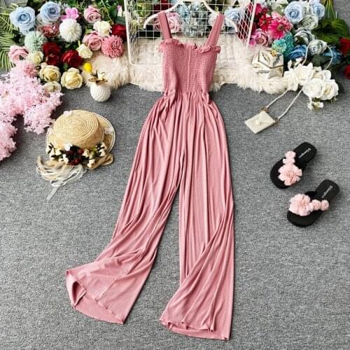 Women Ruffles Jumpsuits New 2020 Summer Sexy Spaghetti Strap Straight Pants Romper Ladies Elegant Overalls Beach Playsuits