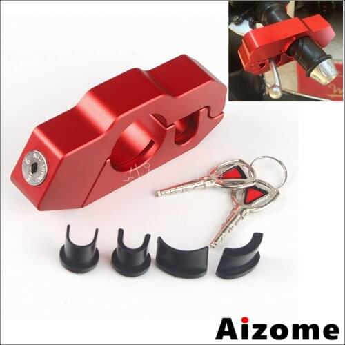 Red CNC Universal Motorcycle Bike Handbar Lock Hand Grip Security Safety Lock Lever Lock Fit Sports Bikes Scooters Mopeds ATV
