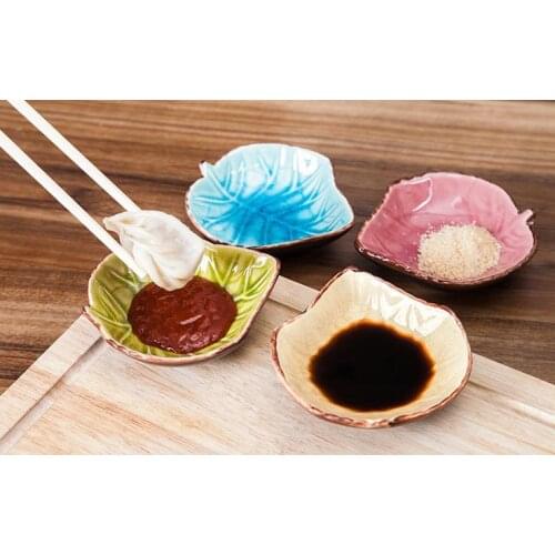 Creative Grape Leaves Ceramic Dish Versatile Kitchen Breakfast Snack Trays Vinegar Sauce Disk Crackle Glaze Seasoning Dishes