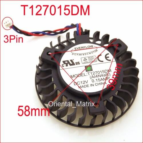 T127015DM 12V 0.15A 3Pin 58mm 39x39x39mm For ASUS Graphics Card Cooler Cooling Fan