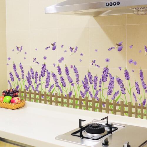 Lavender Wall Stickers DIY Purple Color Flowers Wall Decals for Living Room Kids Bedroom Kitchen Baseboard House Decoration