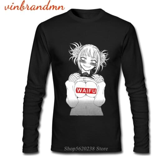 Men T Shirts Funny Long Sleeve T-shirts Waifu Anime Male Tee Tops Ahegao Himiko Toga Boobs Printed Harajuku Cotton Fashion Tshir