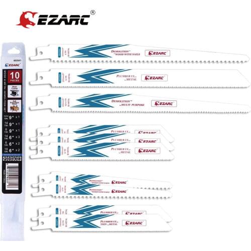 EZARC 10Pcs Reciprocating Saw Blades 150mm to 225mm Bi-Metal Demolition Blade Set for Wood Metal Cutting Power Tool Accessories