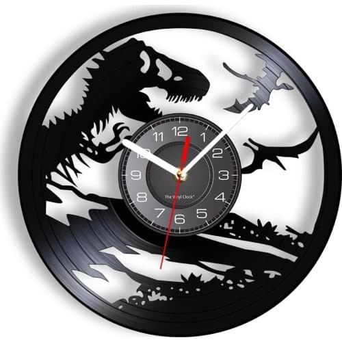 Monster Reptiles Dinosaurs Vinyl LP Record Wall Clock Silent Movement Wall Watch For Kids Room Large Theropods Fan Home Decor