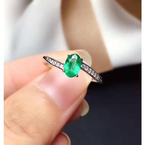 Natural Emerald Gemstone Simple Ring S925 Sterling Silver Fine Fashion Weddings Jewelry for Women Free Shipping MeibaPJFS