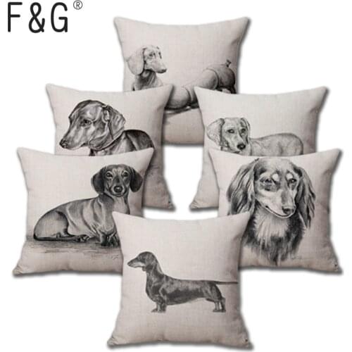 Sketch Dachshund Dog Print Suqare Pillowcase Decorative Cushion For Sofa Home Decor Sausage Nordic Cushion Cover