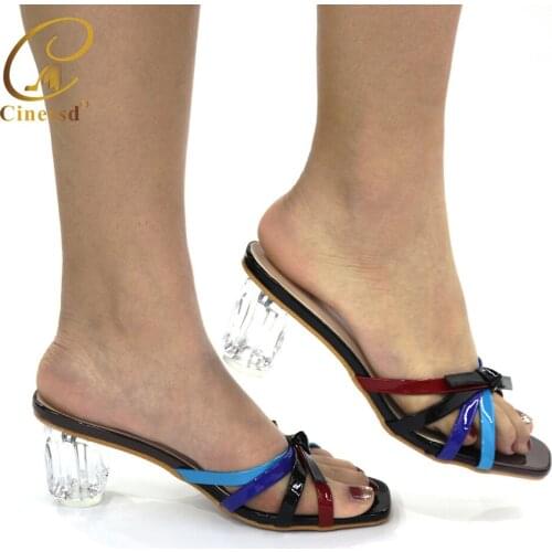 Black Color Latest Italian Women Sandals Shoes Decorated with Rhinestone Open Toe Sexy Ladies Shoes Party Wedding Shoes Pumps