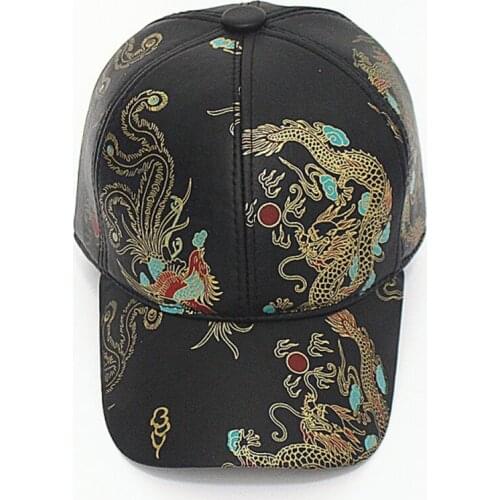 Genuine Leather Dragon Printed Baseball Hats Caps Sheepskin Summer Spring Men and Women Baseball Cap Automotive Headgear Adult