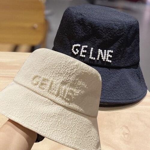 NEW Kpop Pearl Letters Bucket Hat Women Sun Protection Sunshade Cap Beach Outdoor Leisure Sun-proof All-matching Fishing Hats