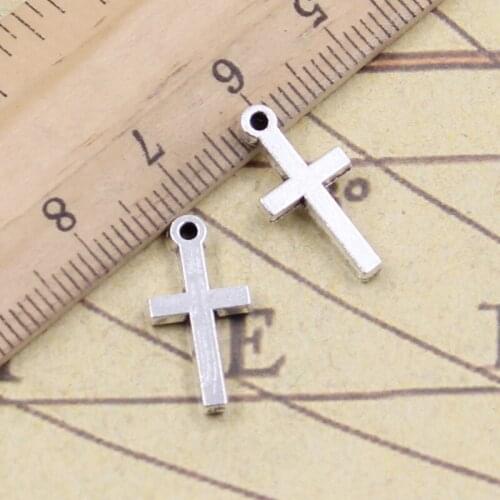 40pcs Charms Christian Cross 9x19mm Tibetan Bronze Silver Color Pendants Antique Jewelry Making DIY Handmade Craft For Bracelet