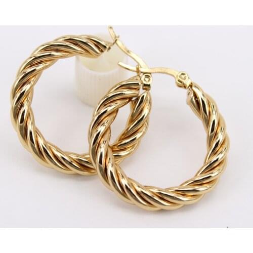 Popular diameter 30mm Hoop earrings New gold color 5mm stainless steel earring twisted wire Casual sports earrings LH940