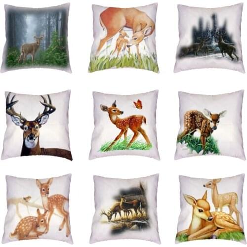 Simple Style Deer Antlers White Cushion Cover Printed Garden Decorative Polyester Peach Skin Yellow Butterfly Throw Pillow Cases