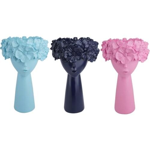 Chic Girl Flower Vase Planter Cactus Herb Pot Resin Desktop Sculpture