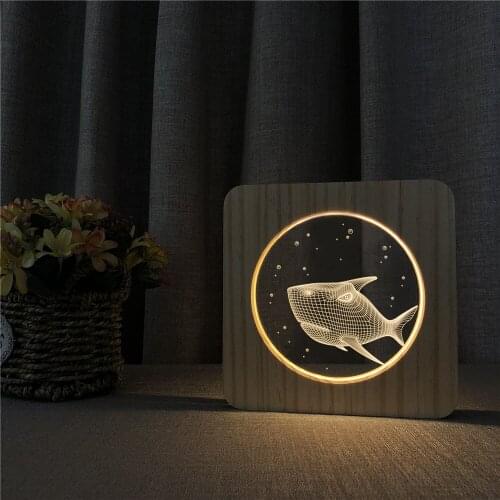 Shark Fish3D USB LED Arylic Night Decor Lamp Table Light Switch Control Carving Lamp for Childrens Room Decoration Dropshipping