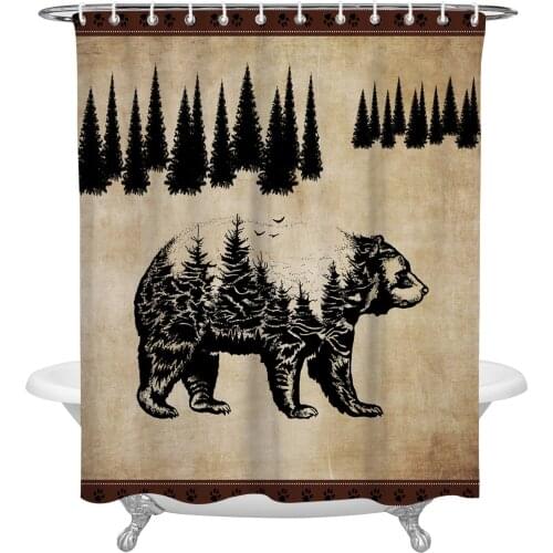 Vintage Bear Pine Shower Curtain Home Bath Decorative Waterproof Polyester Fabric Bathroom Curtain