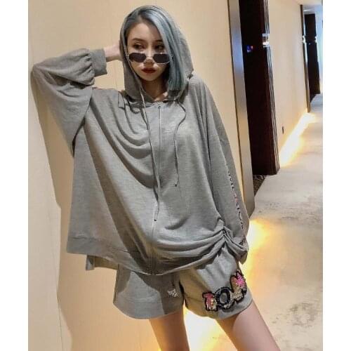 Letter Sequined Women Summer Short pant European Loose Style Lace Up Waist Wide Leg Capris Short