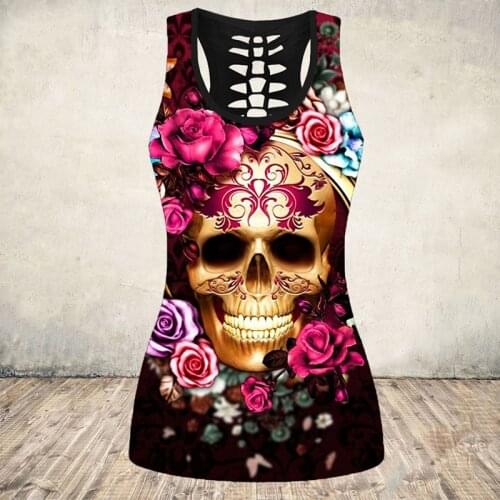 Skull Print Women Grunge Vest Horror Sleeveless Tank 2021 Plus Size New Summer Tops Stretch Blouse Punk Rock Halloween Clothing