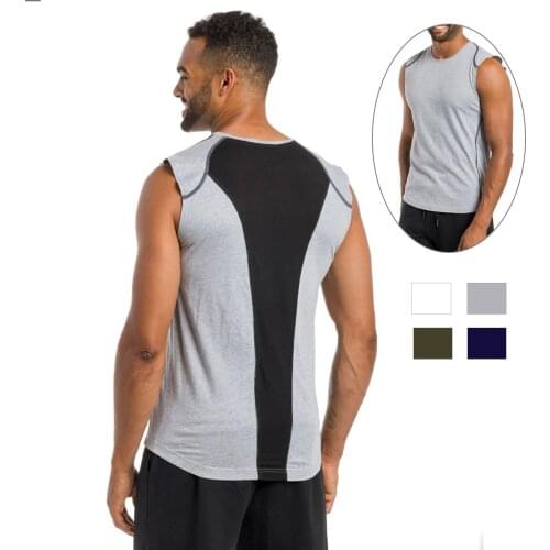 New Sleeveless Mens Vest Running Fitness Tops Stitching Contrast Color Loose Breathable Quick-drying Training Sports T-shirt