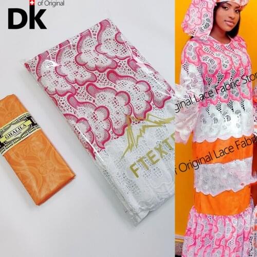 2.5+2.5 Yards 2021 Latest African Lace High Quality 100% Cotton And Bazin Riche Gextczer Senegal For Wedding Swiss Voile Lace