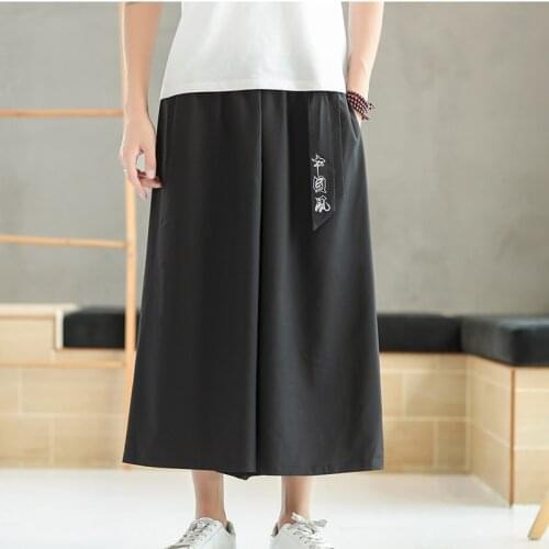 2021 Men Wide Leg Pants Mens Cotton Joggers Retro Loose Trousers Man Chinese Style Linen Pant Male Crotch Nepal Robe Pants 30213