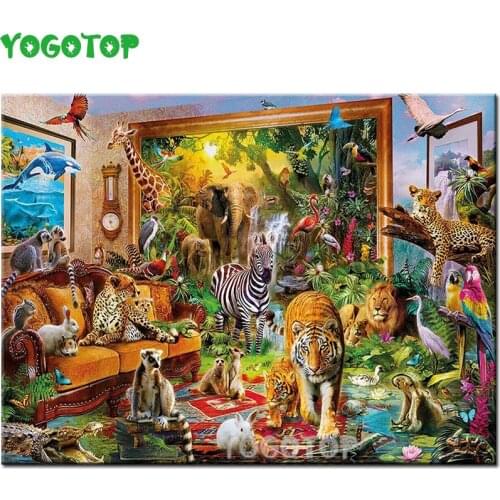 5D Square round Drill elephant lion tiger zebra Diy Diamond Embroidery animals Mosaic patterns Diamond Painting puzzle YY4548