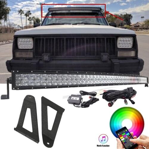 Car 5D RGB Bluetooth App 50" Curved Combo LED Work Light Bar With Roof Mount Bracket for Jeep Cherokee XJ 1984-2001