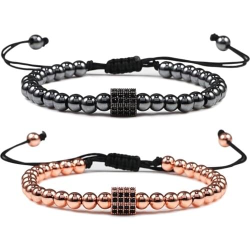 Charm 5mm Copper Beads Bracelet Pave Prism Handmade Adjustable Women Men Bracelets&Bangles Lover Gift Braided Jewelry pulseira