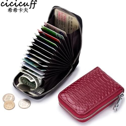 CICICUFF Brand Zipper Organizer Credit Card Holder Genuine Leather Snake Pattern Fashion ID Card Case Minimalist Women Purse