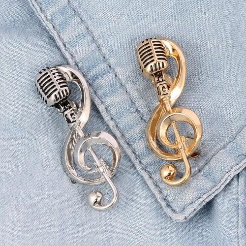 Microphone Music Note Brooches Enamel Pin for Women Men Singer Party Concert Gold Silver Brooches Accessories Gift Jewelry
