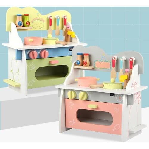 Wooden Kids Kitchen Simulation Cooking Toys House Simulation Small Kitchen Oven Cooking Console Educational Toys For Children