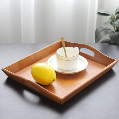 Wooden Tray Food Fruit Storage Plate Vintage Color Home With Handle Decoration Solid Wood Tray Rectangular Kitchen Supplies