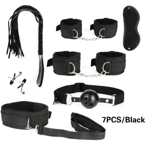 Exotic sex products for adult games plush sex slave suit sexy leather BDSM kit handcuffs sex whip nipple clip couple sex toys