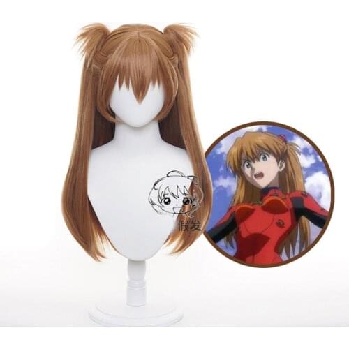 EVA Asuka Langley Soryu Long Orange Heat Resistant Synthetic Hair with 2 Ponytail Clips + Free Wig Cap / Prop Hairpin Headwear