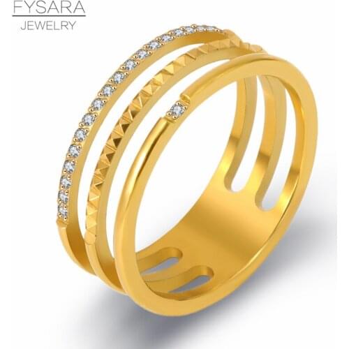 FYSARA Hollow Three Layer Gear Micro Crystals Ring Fashion Female Ring Titanium Steel Trendy Finger Rings Wedding Jewelry