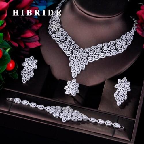 HIBRIDE New Design Big Pendant Necklace Full Jewelry Sets For Women Bridal Wedding Accessories Jewelry Wholesale Price N-757