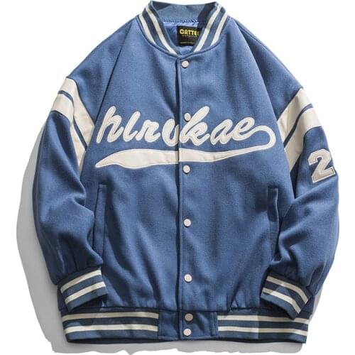 2021 New Arrival Rib Sleeve Cotton Single Breasted Casual Bomber Baseball Jacket Japanese College Style Loose Cardigan Coat