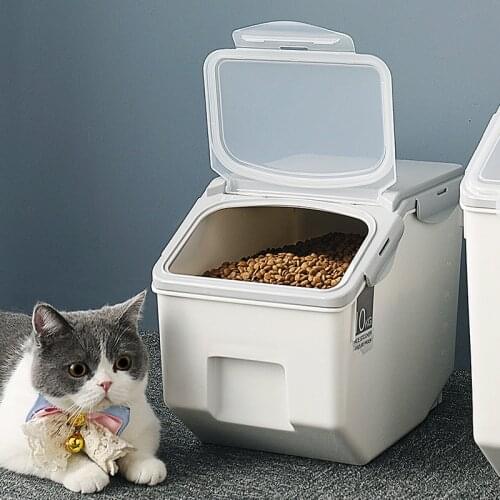 Pet Seal Breeding Dog Cat Food Storage Box Cat Food Storage Rice Bucket With Spoon Dry Food Antioxidant Home Storage Organizer